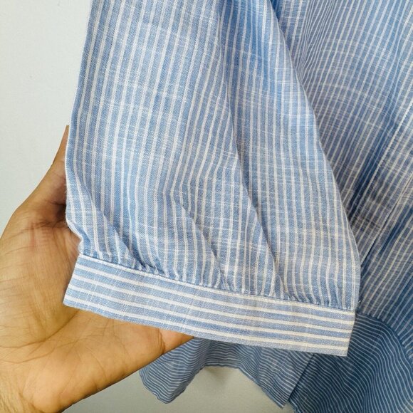 Chico’s Size‎ 2 12/14 Blue Button Shirt Top Blouse 3/4 Sleeve Sheer Stripe - Picture 5 of 9